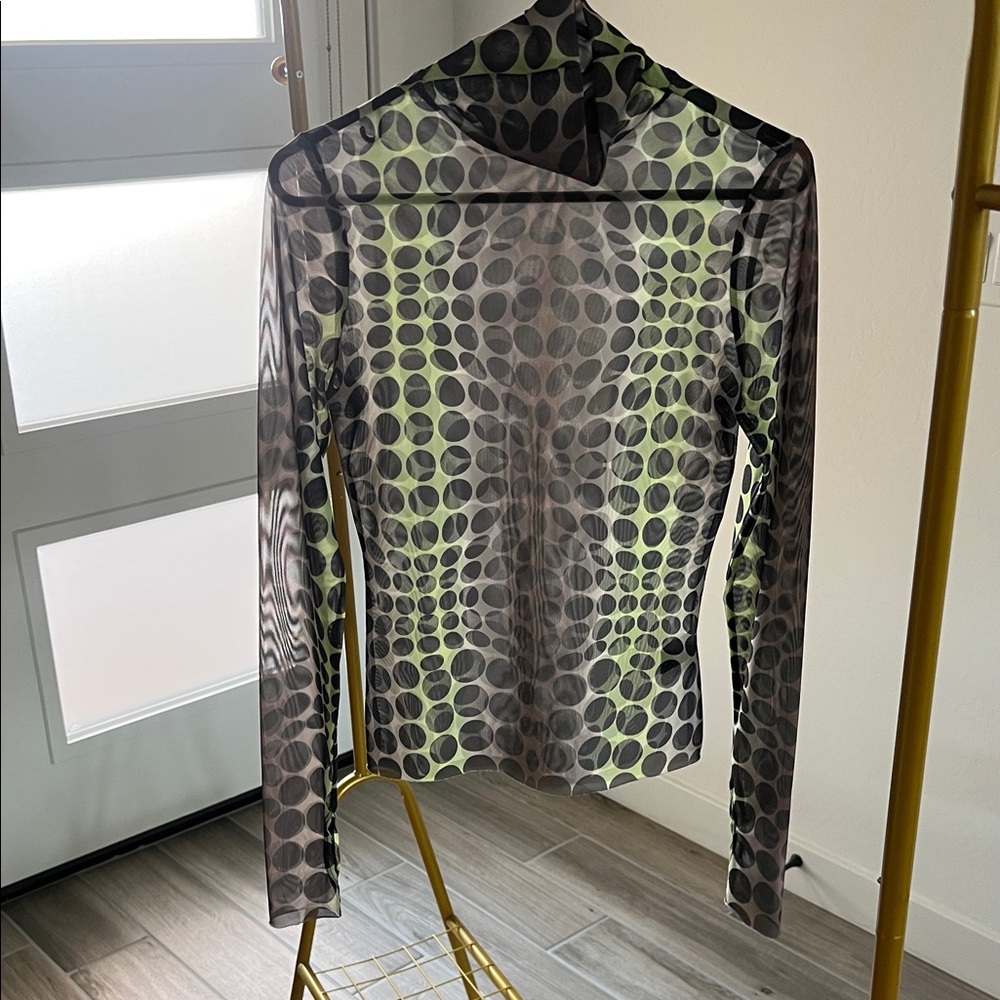 AFRM Sheer Black, brown and Green Geometric Blouse size M